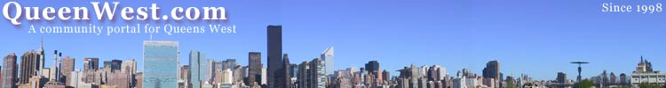 QueensWest.com header logo with skyline