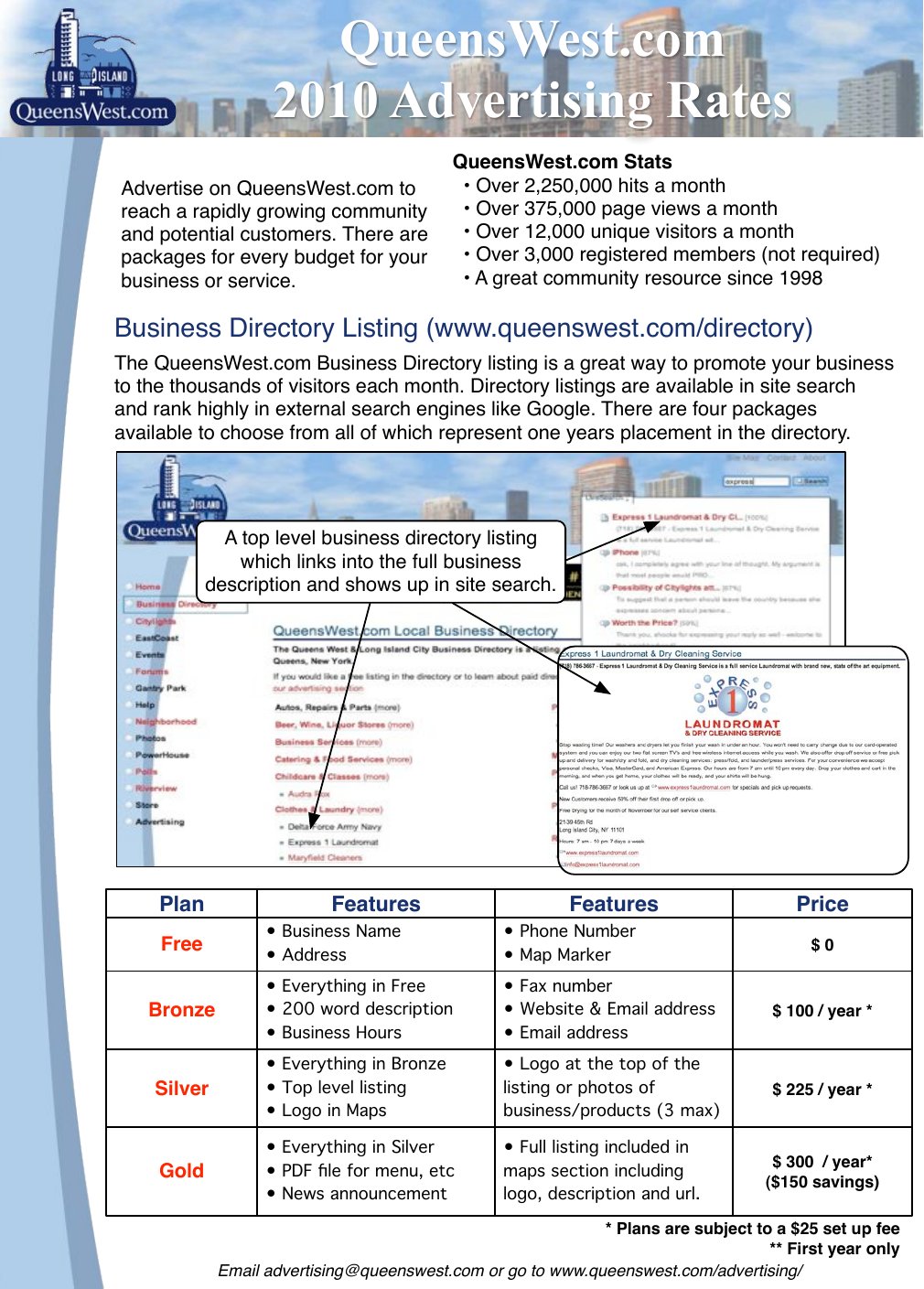 QueensWest.com rate sheet 2010