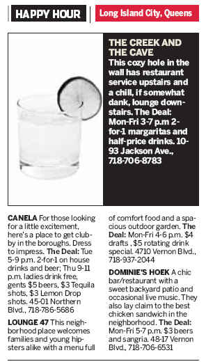 amNY, May 13, 2008: Happy Hour, Long Island City, Queens (newspaper page)
